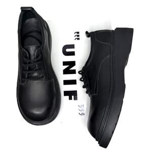 UNIF Fax Shoe Black Leather Lace Up Oxford Lug Sole New Size 8